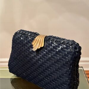 Vintage Magid Navy Blue Woven Clutch Bag Nautical 80’s New Wave Old Money Look